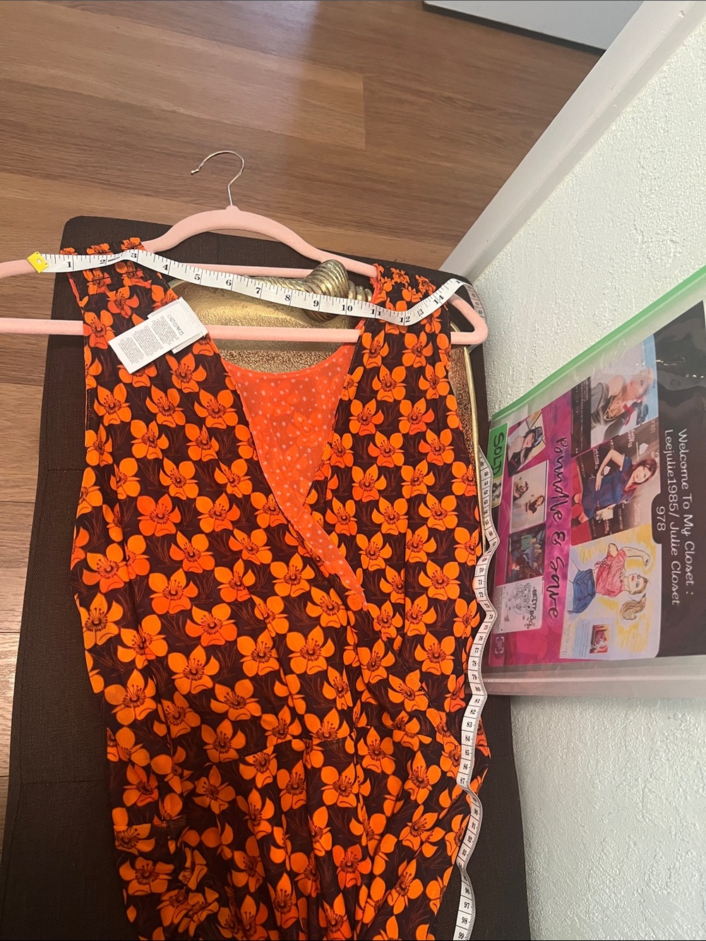 #2128**Sleeveless Orange Floral Wrap Dress for Women - Picture 4 of 11